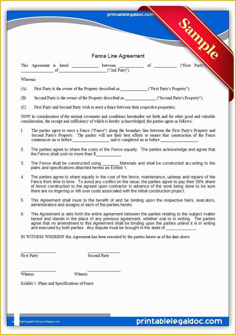 Free Fence Contract Template Of Free Printable Fence Line Agreement Legal forms Free Legal