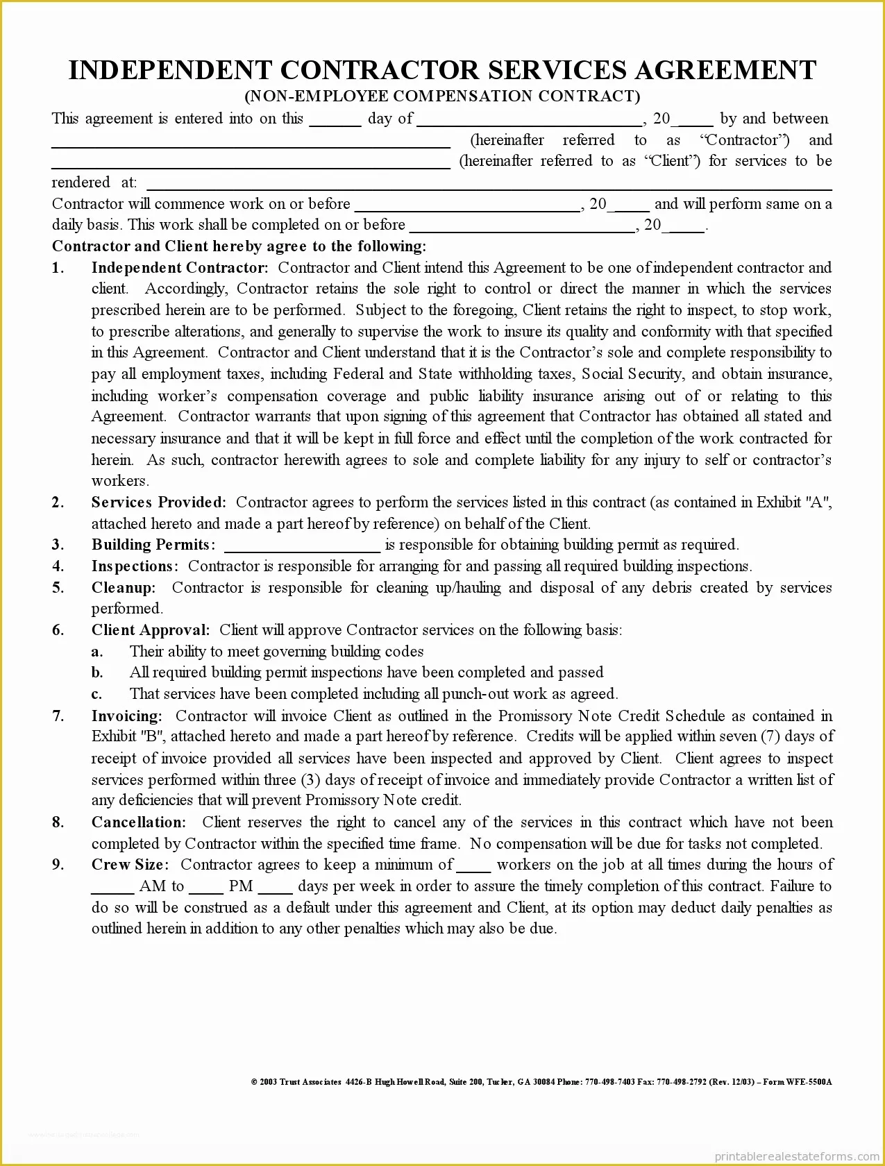 Free Fence Contract Template Of Free Printable Independent Contractor Agreement form