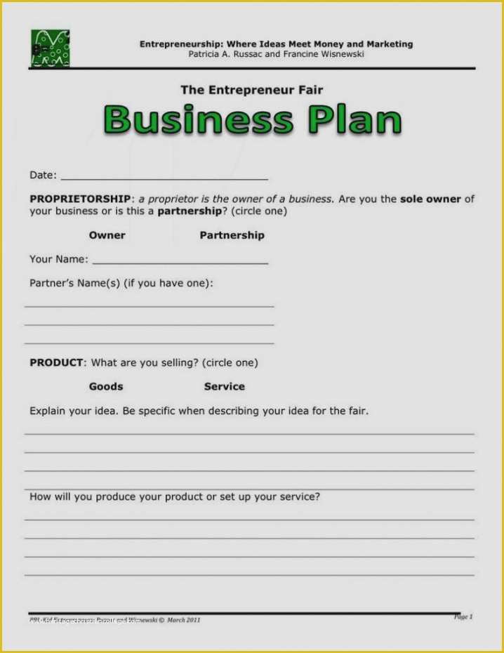 Free Fillable Business Plan Template Of Fill In The Blank Business Plan 