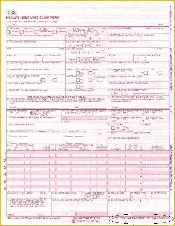 Free Fillable Cms 1500 Template Of 1500 Claim form Pdf Fillable