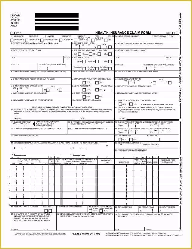 Free Fillable Cms 1500 Template Of 1500 Claim form Pdf Fillable to Pin On Pinterest