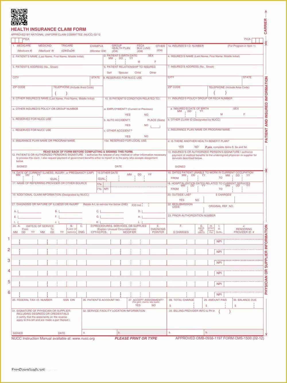Free Fillable Cms 1500 Template Of Cms 1500 form Fillable software forms 9350