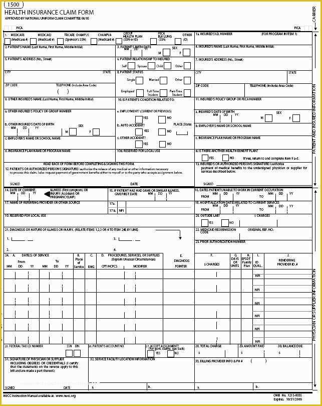 Free Fillable Cms 1500 Template Of Cms 1500 form Printable