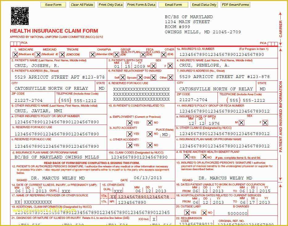 Free Fillable Cms 1500 Template Of Cms Hcfa Claim form Printable Fillable Cms 1500 Template