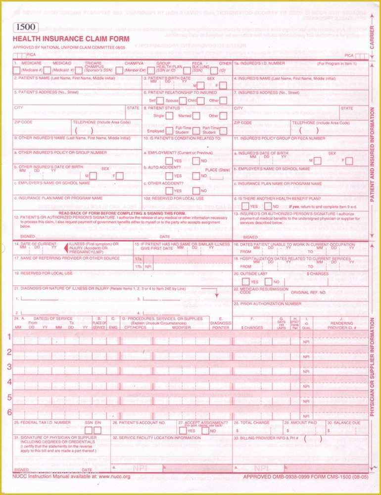 Free Fillable Cms 1500 Template Of Download 1500 Claim form Template Free Free Mastercasting