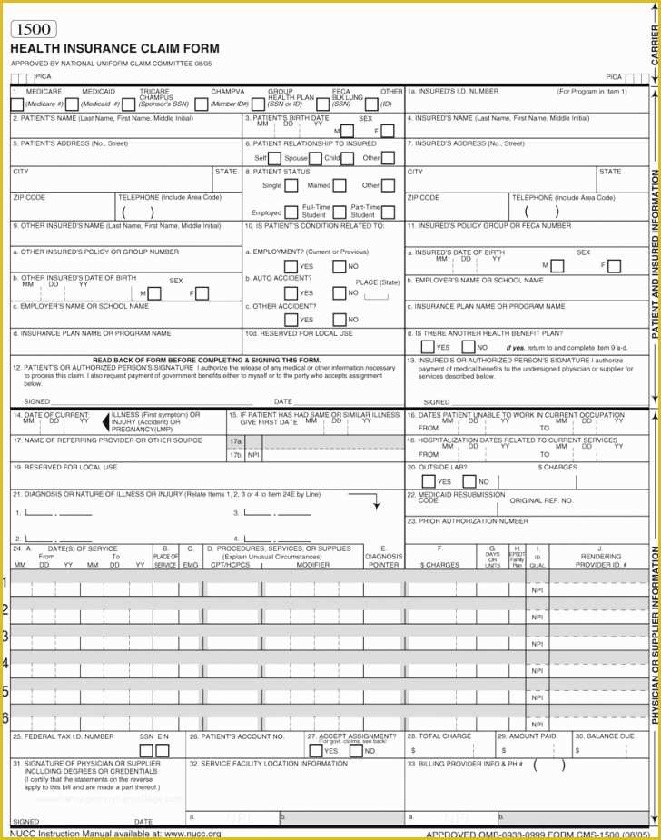 Free Fillable Cms 1500 Template Of Free Cms 1500 Claim form Template Inspirational Design