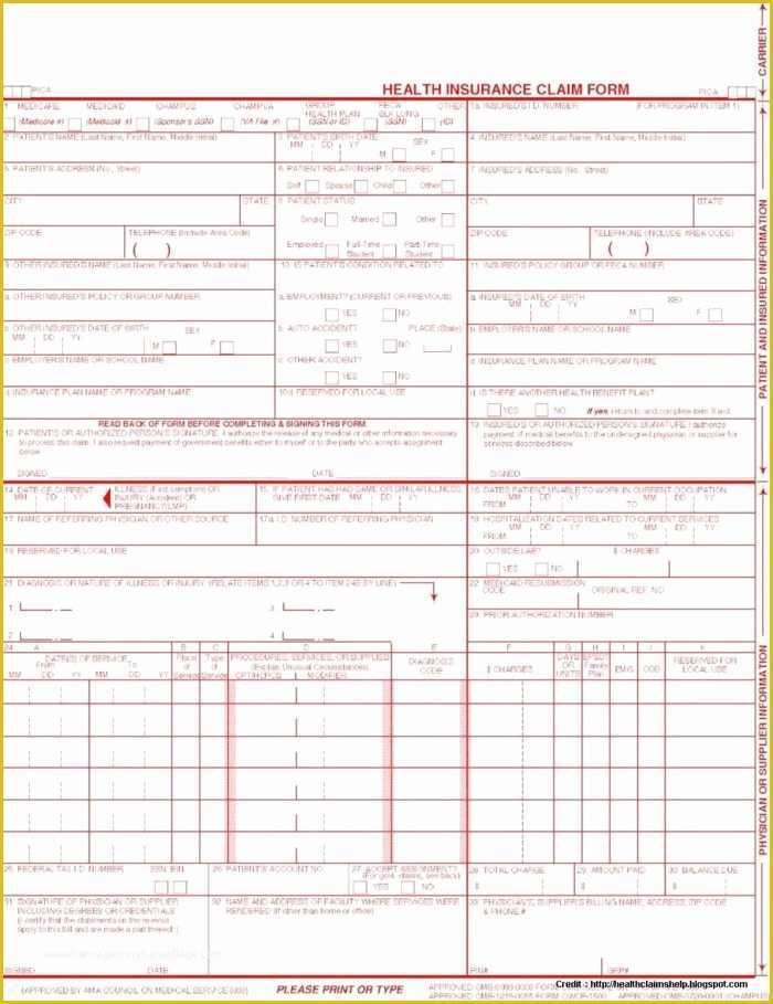Free Fillable Cms 1500 Template Of Hcfa 1500 Claim form Fillable Pdf form Resume Examples