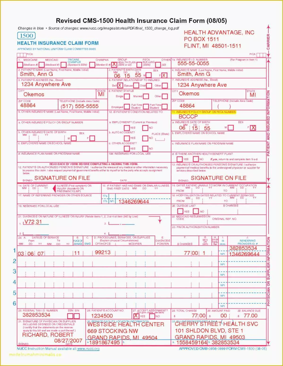 Free Fillable Cms 1500 Template Of Hcfa 1500 Place Service Codes