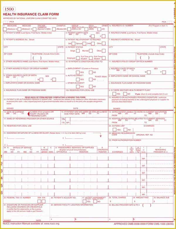 Free Fillable Cms 1500 Template Of New Free Cms 1500 Claim form Template – Free Template Design