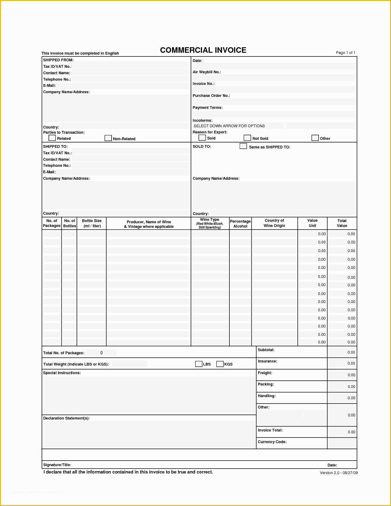 Free Fillable Commercial Invoice Template Of Fillable Mercial Invoice Invoice Template Ideas
