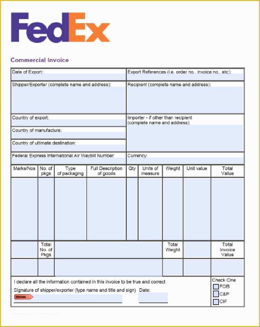 Free Fillable Commercial Invoice Template Of Free Fedex Mercial Invoice Template Excel