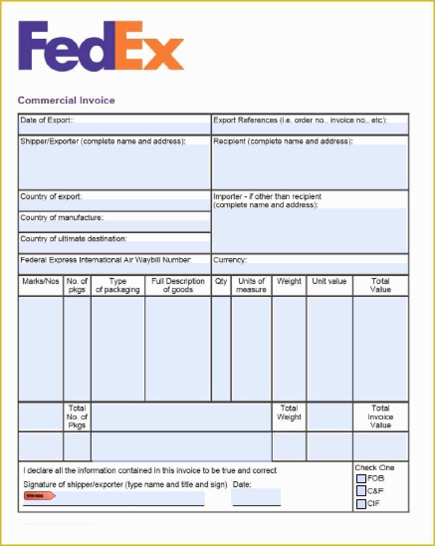 commercial invoice template for fedex