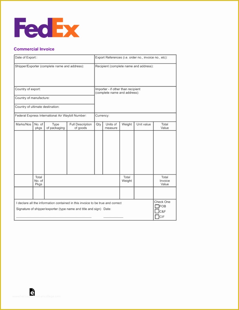 Free Fillable Commercial Invoice Template Of Free Fedex Mercial Invoice Template Pdf