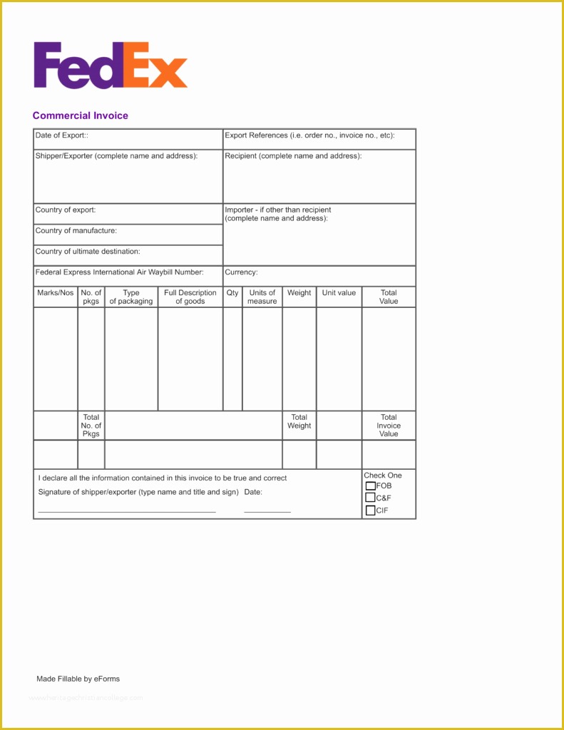 Free Fillable Commercial Invoice Template Of Free Fillable Mercial Invoice Template Ups Excel Pdf