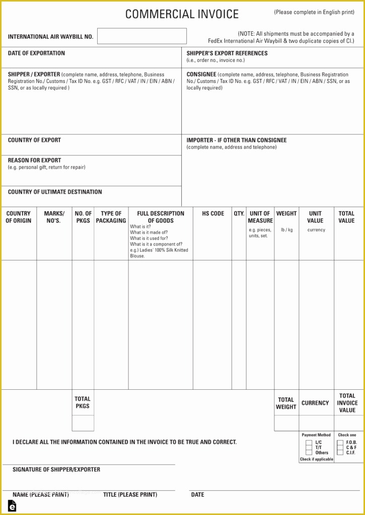 Free Fillable Commercial Invoice Template Of Free International Mercial Invoice Templates Pdf