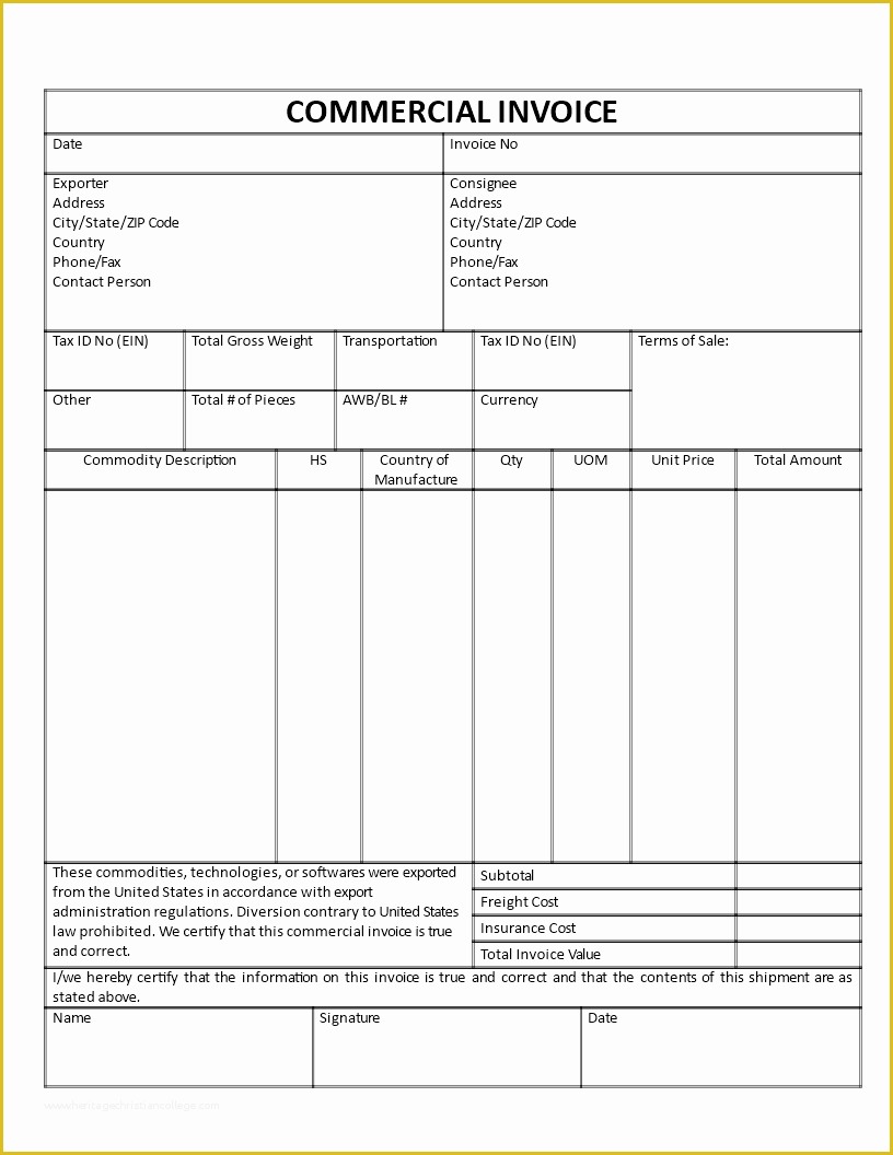 Free Fillable Commercial Invoice Template Of Free Mercial Invoice