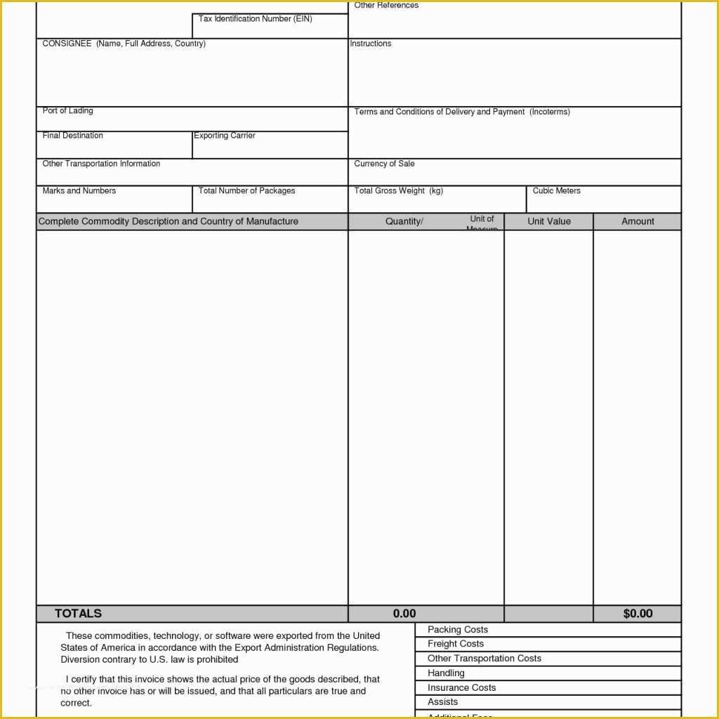 Free Fillable Commercial Invoice Template Of Mercial Invoice Template Excel