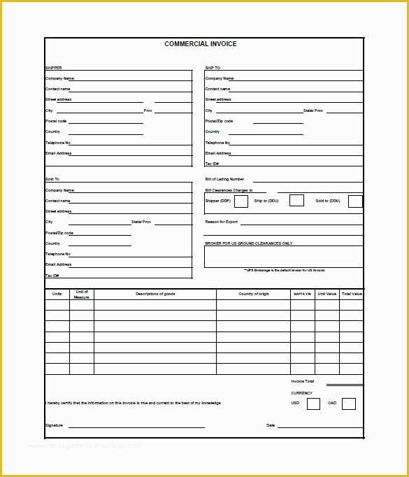 Free Fillable Commercial Invoice Template Of Mercial Invoice Template Free