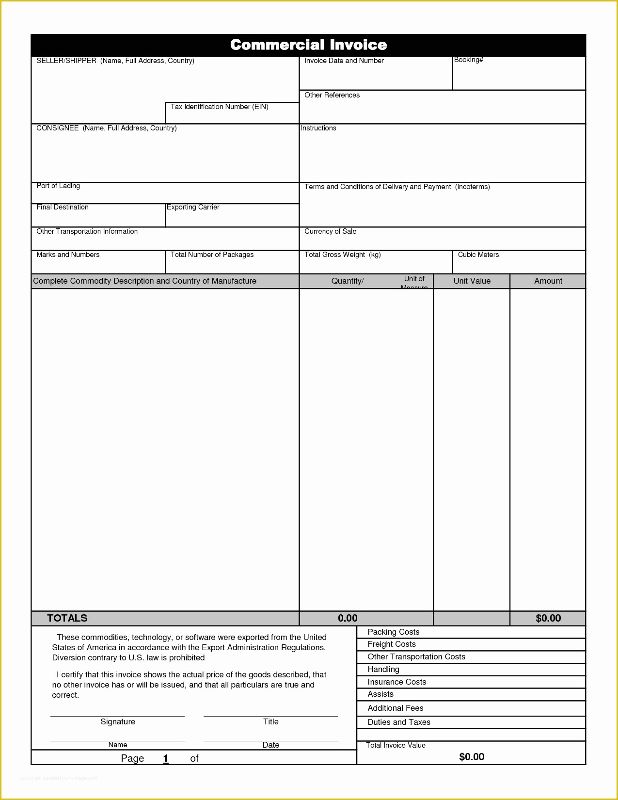 Free Fillable Commercial Invoice Template Of Mercial Invoice Template Free