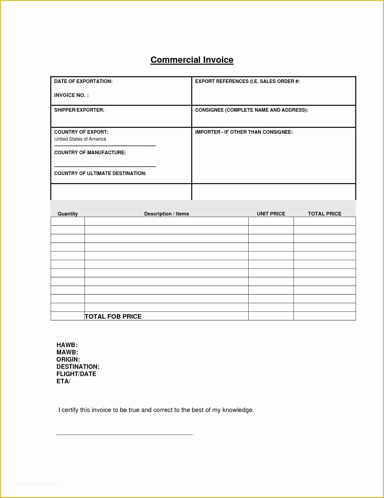 Free Fillable Commercial Invoice Template Of Mercial Invoice Template