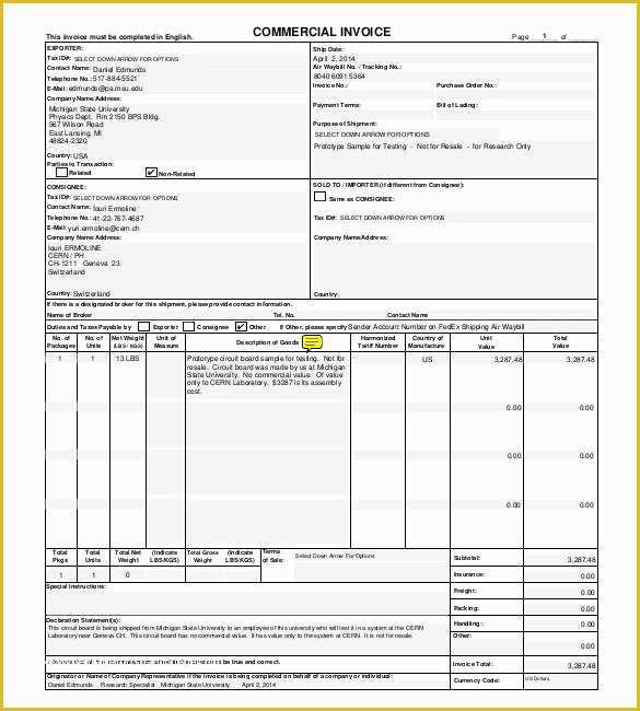 Free Fillable Commercial Invoice Template Of Mercial Invoice Templates