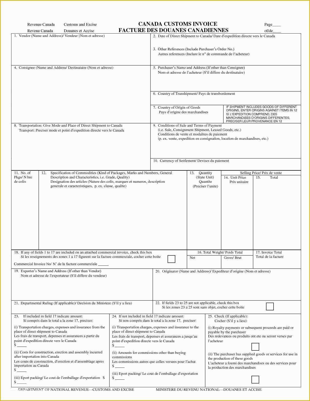 Free Fillable form Templates Of Canada Customs Invoice form Invoice Template Ideas