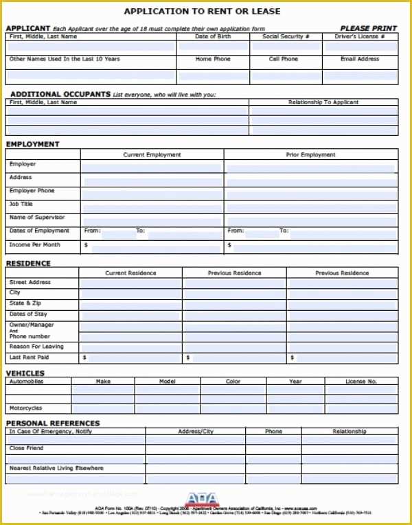 Free Fillable form Templates Of Free California Rental Application Pdf