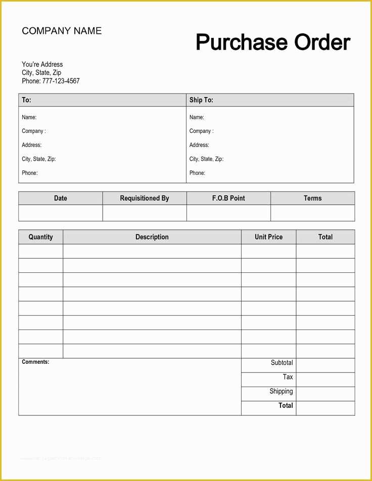 Free Fillable form Templates Of Free Printable Purchase order form Purchase order