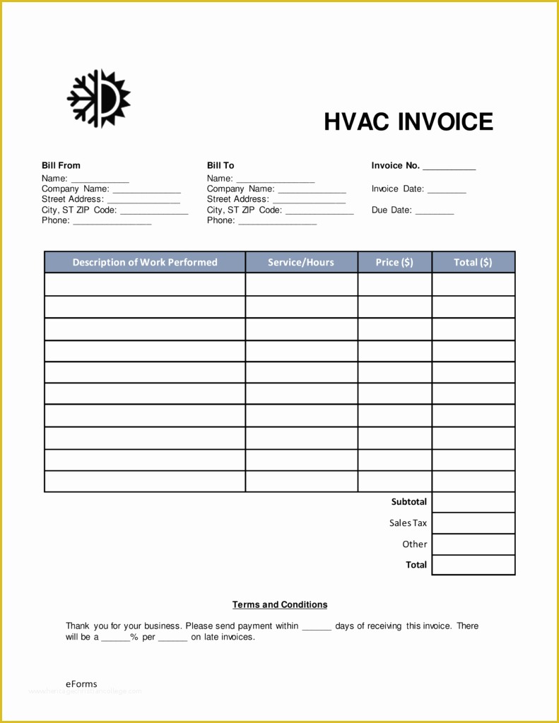 Free Fillable form Templates Of Hvac Invoice Template – Medical form Templates