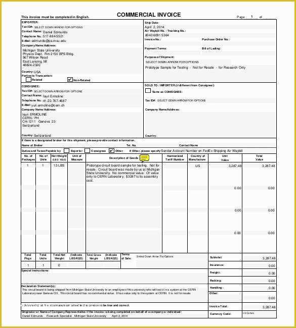 Free Fillable form Templates Of Mercial Invoice Fillable