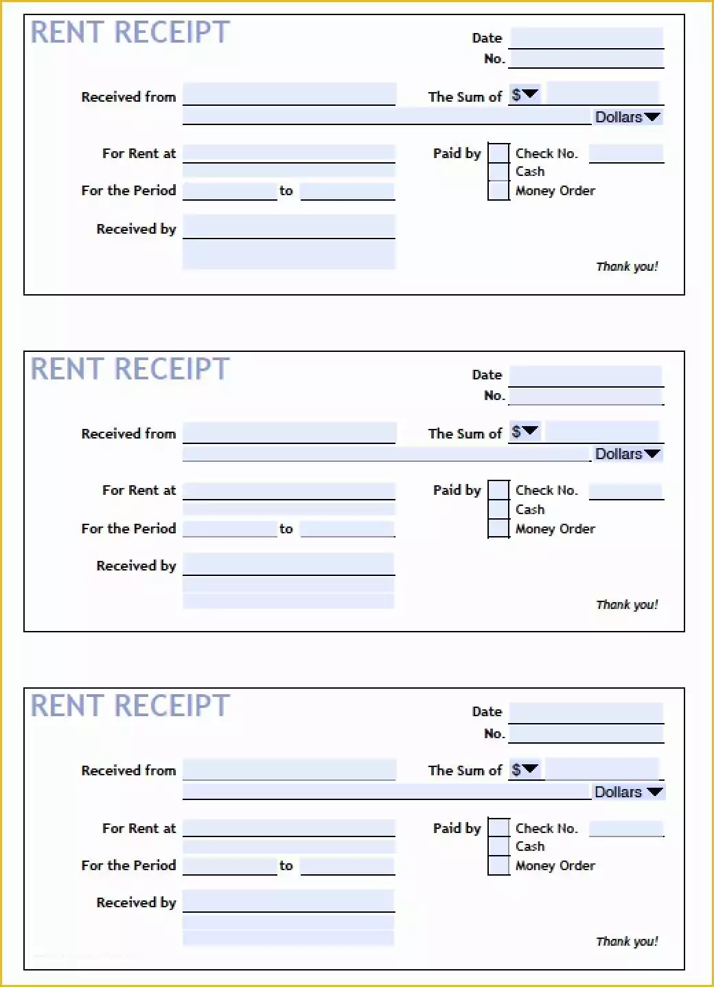 Free Fillable Receipt Template Of Download Printable Rent Receipt Templates Pdf