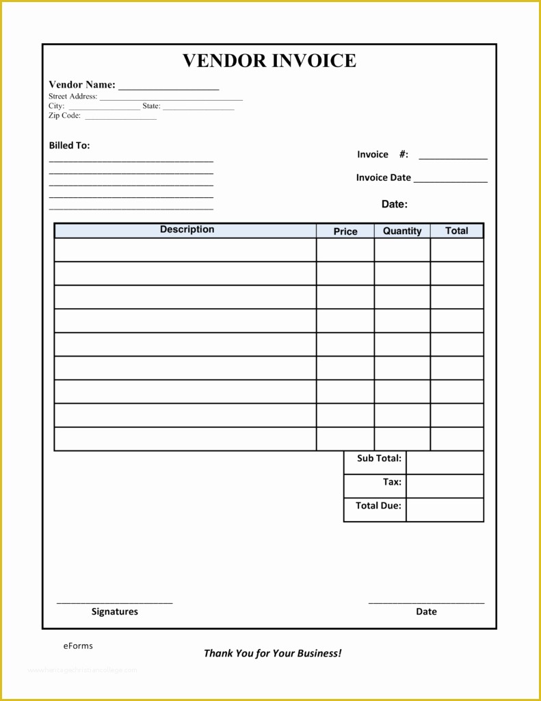 Free Fillable Receipt Template Of Vendor Invoice Template