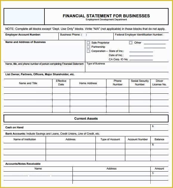 Free Financial Report Template Of Personal Financial Statement form – 7 Free Samples