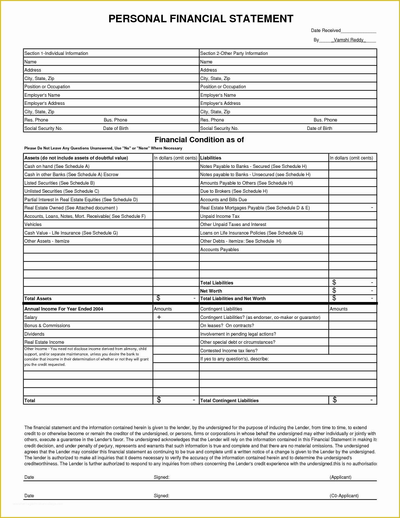 Free Financial Report Template Of Personal Financial Statement Template