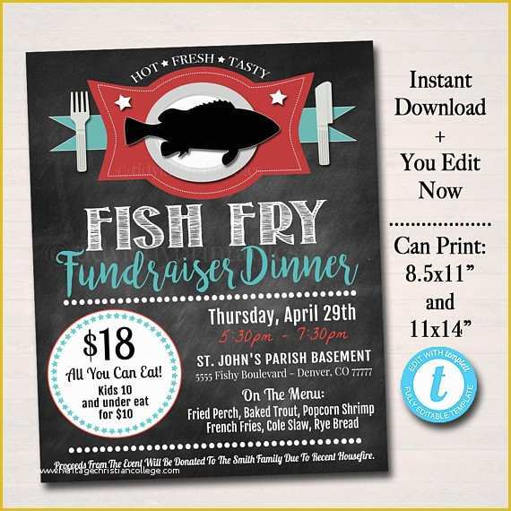 Free Fish Fry Flyer Template Of Editable Fish Fry Flyer Printable Pta Pto Flyer Benefit