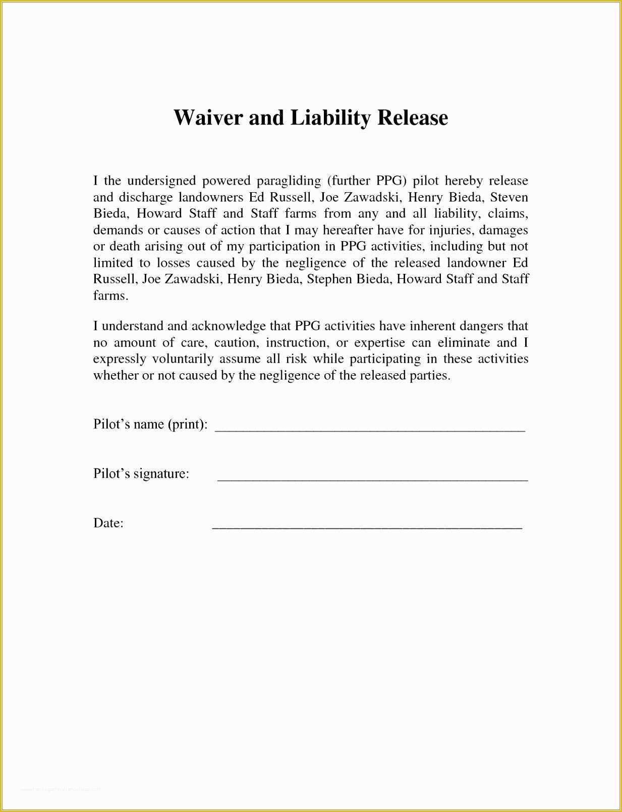 Free Fitness Waiver Template Of 6 Fitness Waiver and Release form Template Ueeur