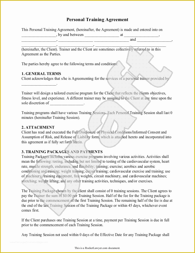 Free Fitness Waiver Template Of Personal Trainer forms Personal Training Contract