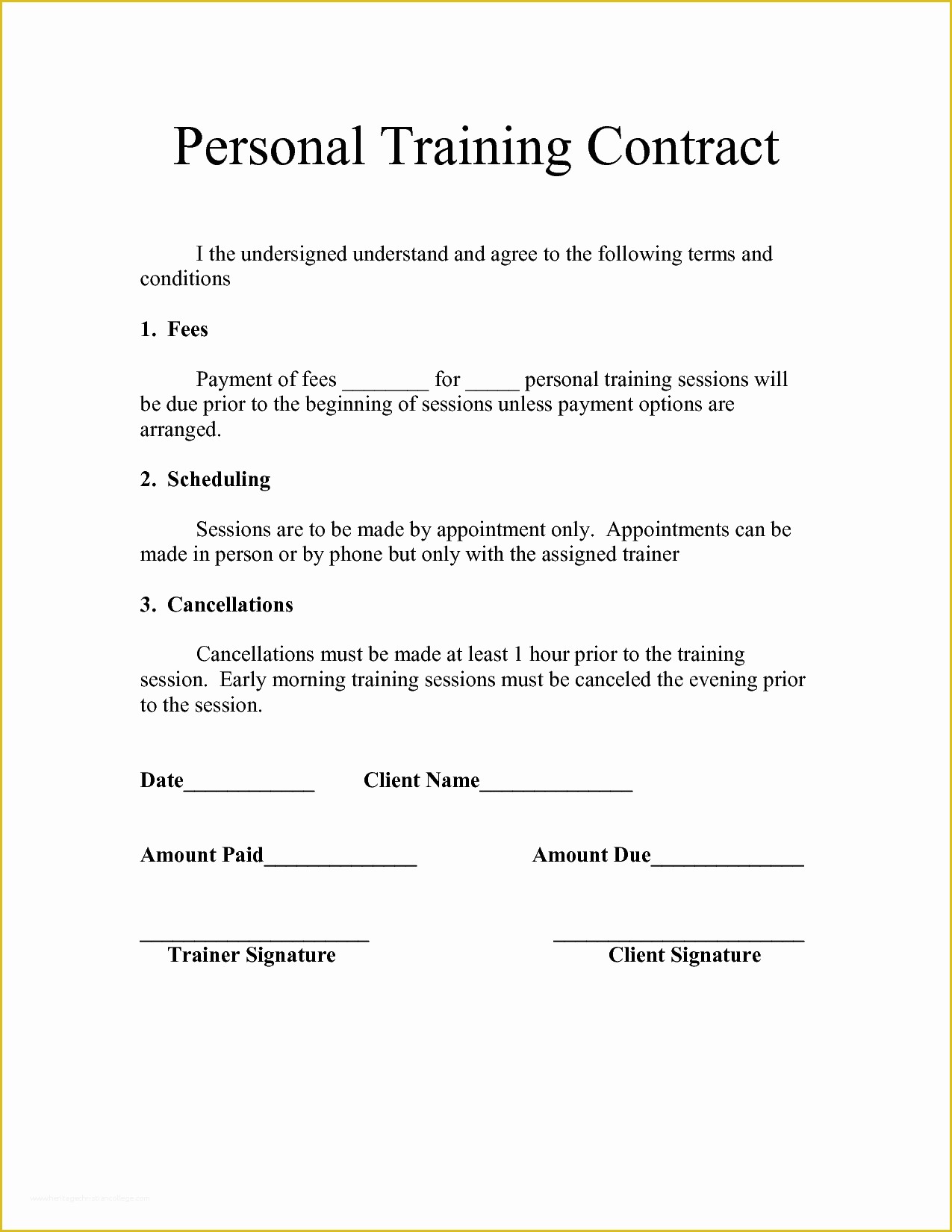 Free Fitness Waiver Template Of Personal Training Contract Templates