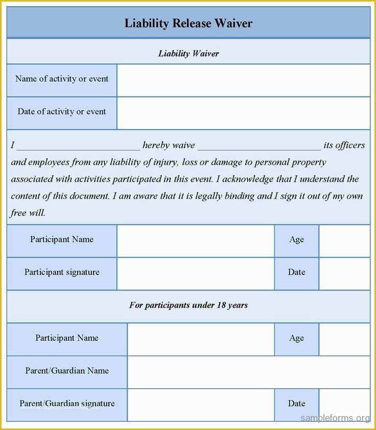 Free Fitness Waiver Template Of Printable Sample Liability Release form Template form