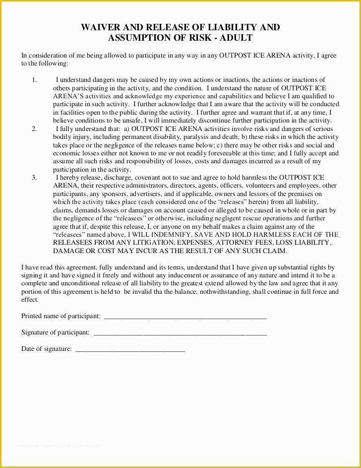 Free Fitness Waiver Template Of Printable Sample Release and Waiver Liability Agreement
