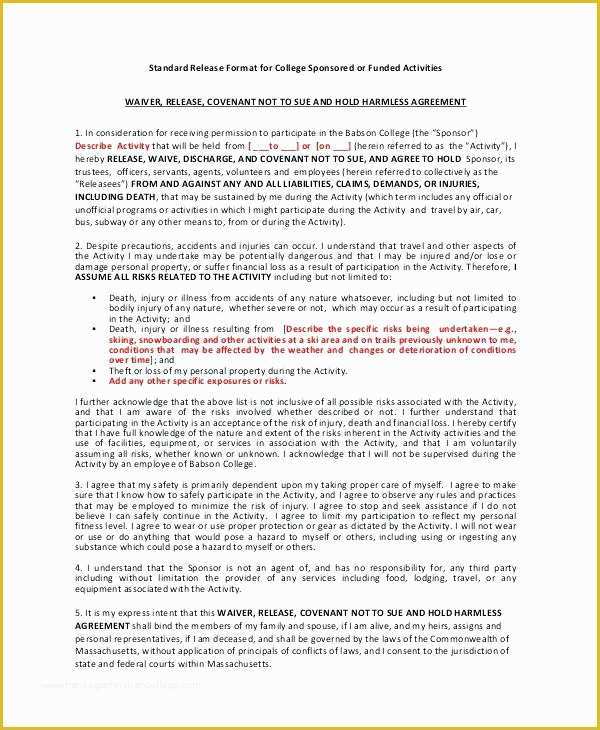 Free Fitness Waiver Template Of Release Liability form Template Independent Contractor