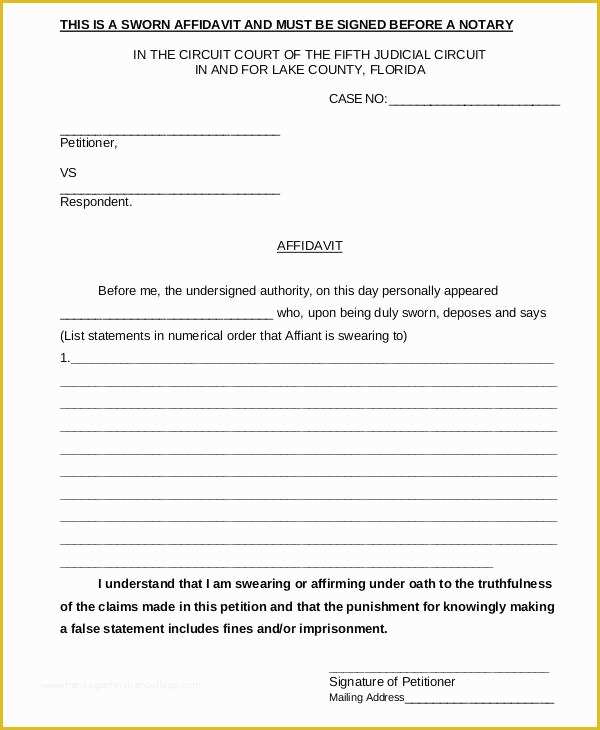 Free Florida Affidavit Template Of 33 Free Affidavit forms