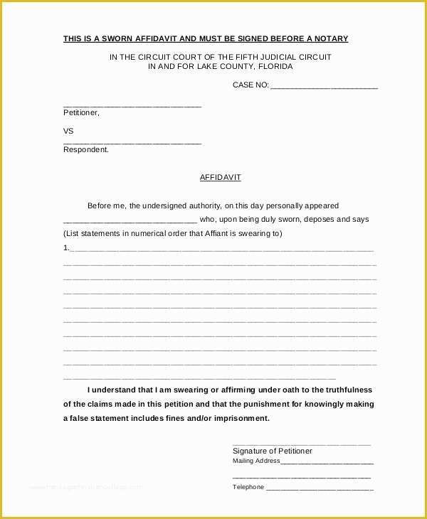 Free Florida Affidavit Template Of 7 Sample Blank Affidavit forms – Pdf