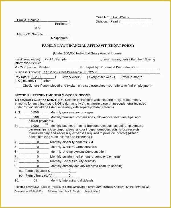 Free Florida Affidavit Template Of 8 Sample Affidavit forms