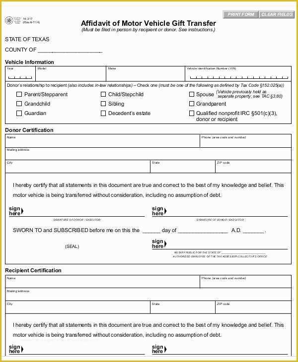 Free Florida Affidavit Template Of Affidavit Motor Vehicle Gift Transfer form Florida