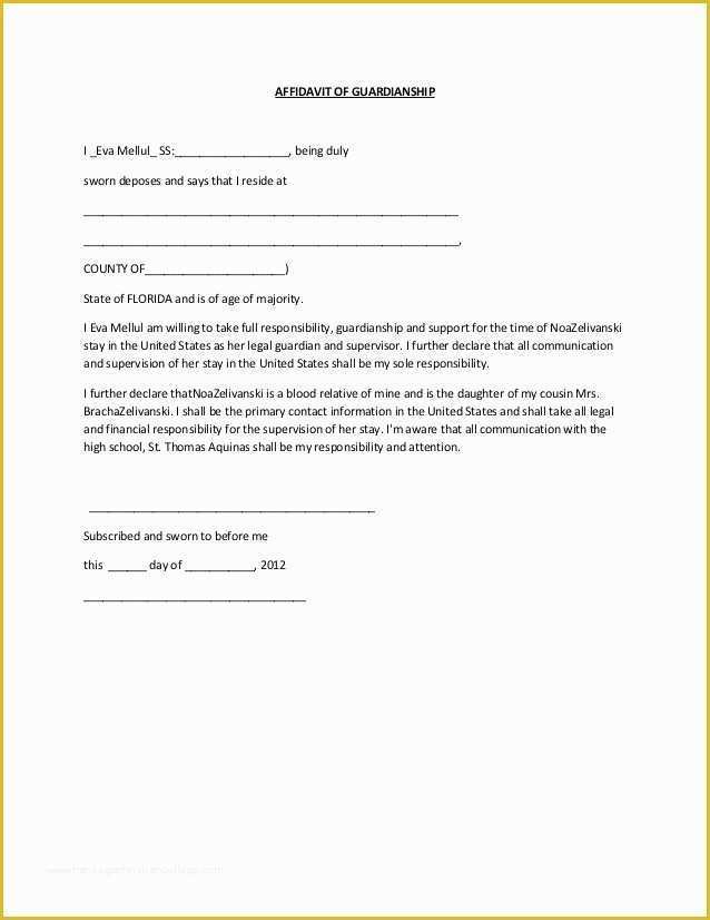 Free Florida Affidavit Template Of Affidavit Of Guardianship