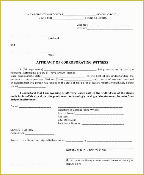 Free Florida Affidavit Template Of Affidavit Template Doc