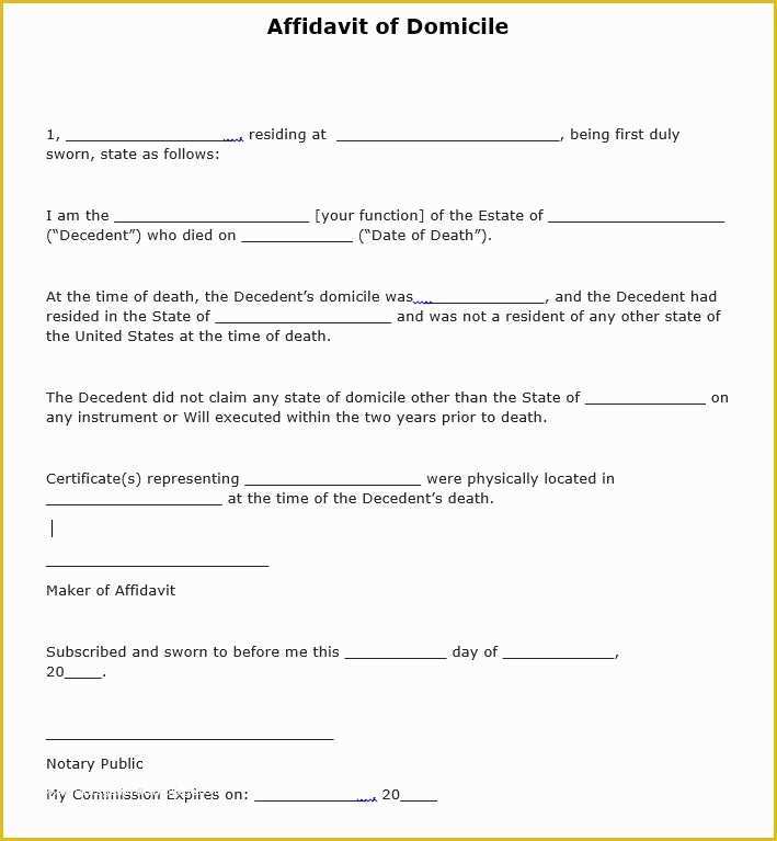 Free Florida Affidavit Template Of Free Affidavit Of Domicile form Pdf Template