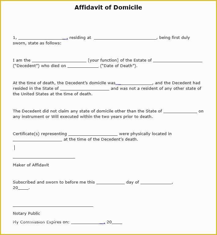 Free Florida Affidavit Template Of Free Affidavit Of Domicile form Pdf Template