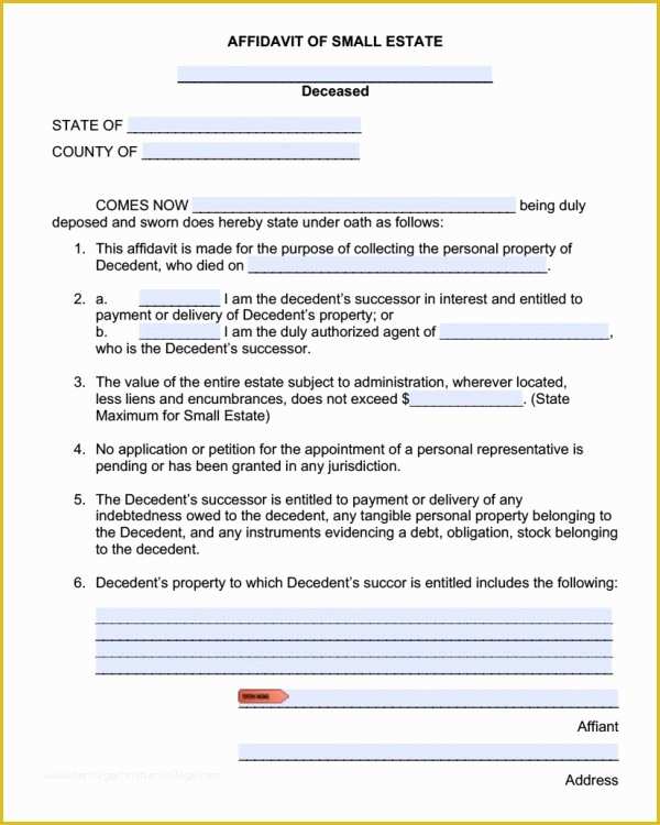 Free Florida Affidavit Template Of Free Small Estate Affidavit forms